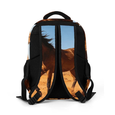 Back of Western Style Horse Print Unisex Backpack With Large Capacity For School, Work, And Travel, showing horse design.