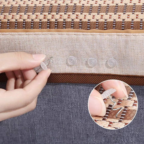 Keep Your Sheets Locked Down, Flat Out Stop Slipping On Frames, Heavy Twist Anchors For Bedskirts And Slipcovers being used to secure bedding.