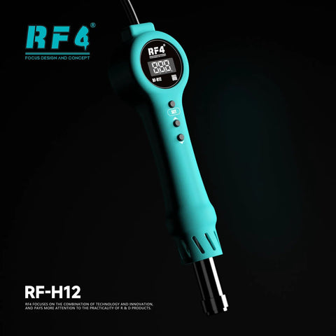 Integrated Hot Air Rework Gun With Sleep Dock For Tight Spaces, curved handle, LCD display, shown on a dark background