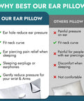 Infographic comparing ergonomic memory foam ear pillow with ear hole for side sleepers to other pillows.