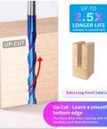 Upcut spiral router bit, 4-inch length, 1/4-inch shank and cutting diameter, solid carbide with NACO coating for wood