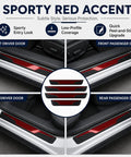 Ford Edge Door Sill Guards 4 Piece Set Glossy Red Peel And Stick Entry Trim Protectors for front and rear doors.