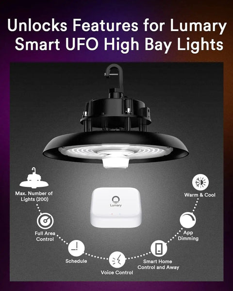 Bluetooth Mesh Gateway Hub For UFO High Bay Lights And Deck Lights with Lumary control functions shown