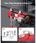 Two-step hanging installation for 440 Lb Electric Hoist With 110V Power, Zinc Plated Steel Wire, 39.4 Ft Lift Range And 14 Ft Remote Control