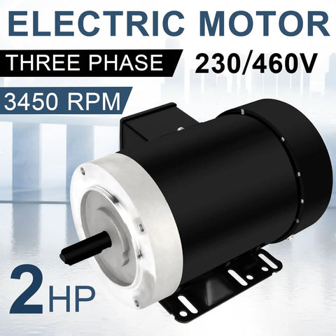 2HP Three Phase Electric Motor 3450 RPM For General Purpose Workhorse Use 60Hz 230V And 460V TEFC 56C Frame Image