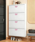 12 Piece Pink Bow Dresser Knob Set For Cabinets And Drawers installed on white cabinet in modern room decor style