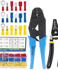 All-In-One Pro-Grade Self-Adjusting Ratchet Wire Crimp Pliers Set With AWG 22-10 Range and Handy Wire Stripper, 183-Piece Assortment