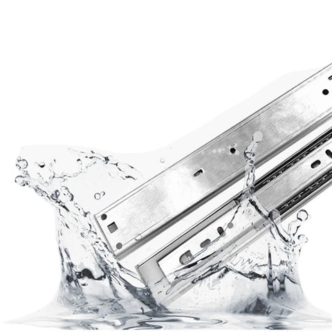 Full Extension Drawer Slides Stainless Steel Soft Close Three Section Drawer Rails For Cabinets With Detachable Quick Release Latches In Water