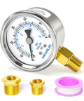 Stainless Steel Dry Pressure Gauge 0 To 60 Psi, 2 Inch Dial, Lower Mount, 1/4 Inch NPT, Waterproof For Pool Filter Pump Oil Air Compressor Tire Pressure Tester, Includes 1/2 Inch NPT And 3/8 Inch NPT Hex Bush with tape and connectors.