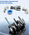 Three Piece Pipe Threading Tool Kit With 1/2, 3/4, And 1 Inch Alloy Steel Dies For PVC Plastic Pipes And Electric Drill Compatibility