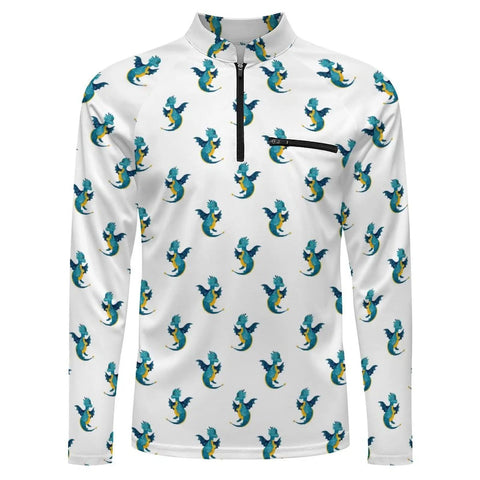 Front view of Mens Dragon Sun Protection Long Sleeve Shirt With Quarter Zip Chin Guard Breathable 140g Mesh Fabric design