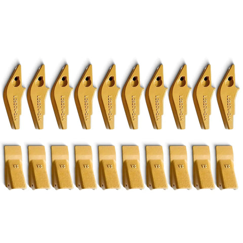 Weld On Flush Mount 2A Bucket Shanks And L2520W 2AH Teeth With Pins For Backhoe And Mini Excavator Buckets Beefy Heavy Duty Digging Teeth Adapter Set 10 Piece in a 10-pack set