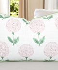 Pink Block Print Marigold Lumbar Pillow Cover 12x20 Off White Oblong Cushion Cover For Sofa Couch Chair Cozy Vintage Garden Vibe Grandmillennial Cottagecore Nursery Decor Konkan Floral, front view
