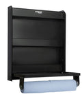Black Aluminum Work Station Storage Cabinet With Flip Out Work Tray And Paper Towel Rack Organizer For Enclosed Race Trailer Shop And Garage Storage
