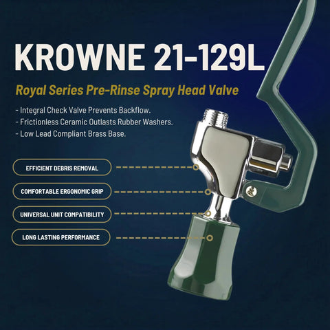 Royal Series Pre-Rinse Spray Head Valve For Efficient Cleaning, Ergonomic Grip, 1.15 GPM Flow, Green, Universal Fit