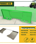 Three Eighths Inch Thick Quick Tach Cut Out Mount Plate for Skid Steer Attachments, green steel, product specs shown, compatible with Bobcat and Kubota.