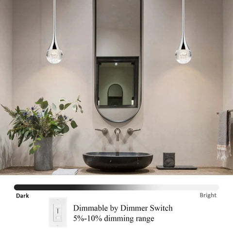 Sleek Bubble Crystal Glass Chrome Pendant Light For Kitchen Island And Dining Room, modern accent by mirror