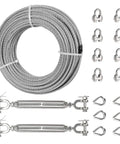 Heavy Duty Fifty Foot Three Sixteenth Inch Stainless Steel Wire Rope Kit With Two Quarter Turnbuckles Clamps And Thimbles For Zipline Deck Railing And Outdoor DIY Projects Featuring A 3700 Pound Breaking Strength 7x19 Aircraft Cable