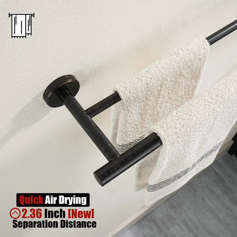 Oil Rubbed Bronze Stainless Steel Bathroom Hardware Set Five Piece Wall Mount Kit showing 24 inch towel bar with towels