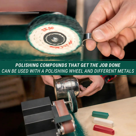 Legit 3 In 1 Stropping Compound Kit For Leather Strop And Knife Sharpening Featuring Red White Green Polishing Compounds To Nail Your Edge On Blades And Metal Buffing Model P03 with polishing wheel and compounds.