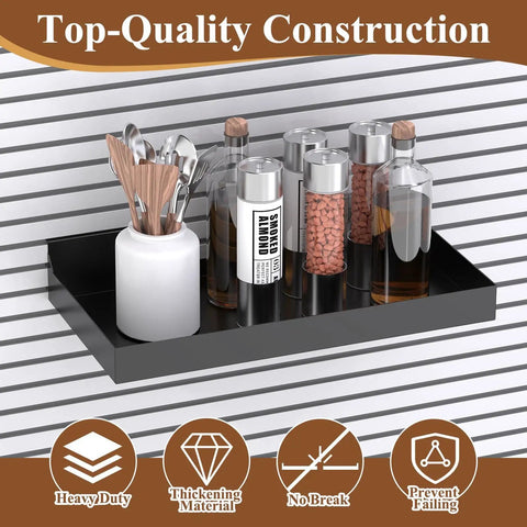 Heavy Duty Slatwall Shelves 16x8 Inches Set of 2 Black Metal Slat Wall Shelves and Baskets for Retail Display Storage and Organization with Rust Resistant Finish