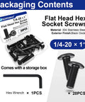 20 Pack Flat Head Socket Cap Screws Bolts 1 Inch Long 304 Stainless Steel Black Zinc Plated Finish with hex key
