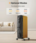 Big Room Electric Oil Filled Radiator Heater With Dual Knobs 1500W Fast Heat Quiet Space Heater 3 Modes in living room