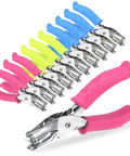 12 Piece Handheld One Quarter Inch Hole Punch Set With Grip Handles, multicolor circle paper punches for crafters and scrapbooking projects.