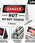 No Nonsense Aluminum Tent Warning Signs, Double Sided Heat Hazard Plates, 5 X 3.5 Inch bold danger tags shown in tent style.