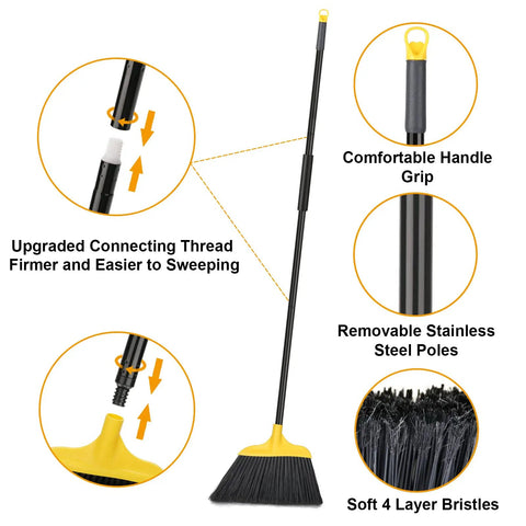 3 Pack 54 Inch Heavy Duty Rugged Outdoor Brooms with Four Layer Stiff Bristles for Pro Grade Commercial Indoor Outdoor Use details