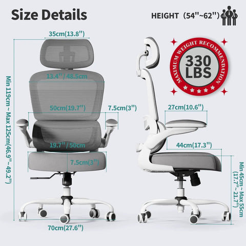 Ergonomic Home Office Chair With Mesh Back And Adjustable Lumbar Support Wheels, size and weight details, breathable desk chair