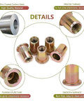 DIY Friendly Heavy Duty M8 Rivet Nut Kit 50 Piece Carbon Steel Nutserts With 1.25mm Thread, details view and material highlights.