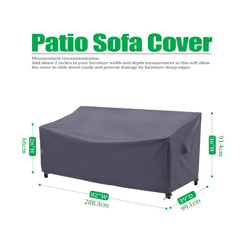 Heavy Duty Waterproof UV Resistant I Shape 3 Seater Patio Sofa Cover With Drawstring Hem And Windproof Adjustable Leg Straps Grey