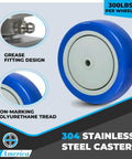 Heavy Duty 4 Inch By 1.25 Inch Stainless Steel Caster Wheels With Non Marking Polyurethane, 300 Lb Per Caster, 50 Brake