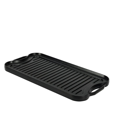Preseasoned Cast Iron Grill And Griddle Pan Reversible Rectangular 20 X 10.63 Inches Even Heat Distribution For Stovetop And Oven Black