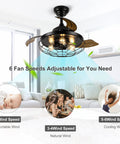 Farmhouse Rustic 36 Inch Ceiling Fan With Lights, DC Motor, Remote Control showcased in a bright living room with speed options.