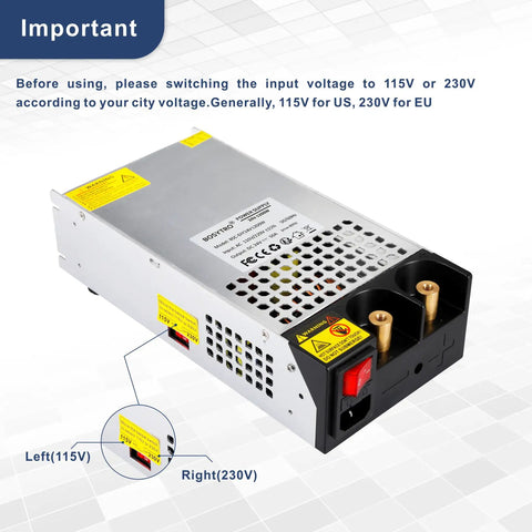 Beefy 24V DC Power Supply 1200W AC to DC Converter SMPS 50A Switching Power Supply Adapter with voltage switch shown