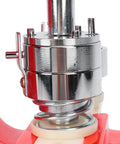 Close-up of Premium Metal Badge Machine Button Maker showing metal mechanism and durable aluminum frame for precise operation.