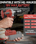 Hand holding Cordless Rivet Nut Gun For Milwaukee 18V Power, No Battery Included, Brushless Electric Tool in car repair setting.