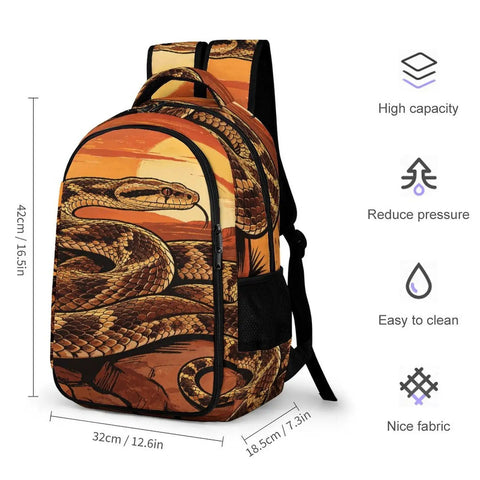 Retro Sunset Western Snake Printed Backpack For Everyday Use Unisex Large Capacity Durable Polyester Travel School Daypack