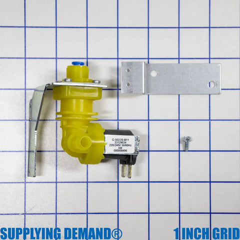 Ice Machine Water Valve Replacement IH9124 000009124 with bracket and screw, compatible with select ice makers, shown on grid background