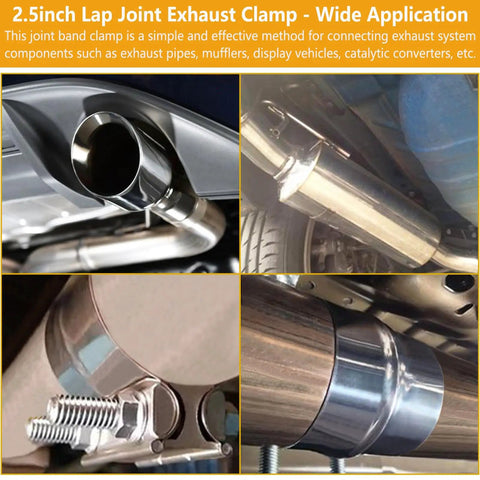 2.5 Inch Exhaust Clamp Set Built Tough From 304 Stainless Steel Lap Joint Band Clamps For 2.5 Inch OD To 2.5 Inch ID Exhaust Pipe Repair 2 Pack