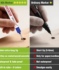 Premium Long Nib Markers And Deep Hole Marker Pens Waterproof Construction Marking Tools With Built In Ruler, comparison showing long nib vs ordinary marker.