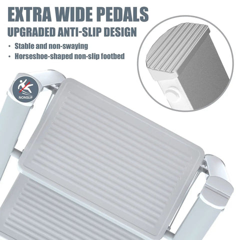Close-up of 2 Step Folding Step Stool With Wide Anti Slip Pedals Heavy Duty Steel Ladder For Kitchen And Home showing pedal design.
