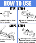 Illustration showing how to use Coax Cable Crimper Kit with Adjustable Reversible Stripper and F Connectors for RG6 RG59 RG7 RG11
