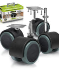 2 Inch Floor Protector Rubber Caster Wheels Set Of 4 With 5 Sixteenth Inch Stem Or Top Plate Mounting for hard floors black gray green
