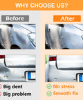 Before and after comparison using 3 Pack Car Dent Puller Kit With 7 In 1 Suction Cup System For Dents On Cars Pro Grade Dent Removal Tool Set