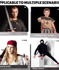 Multiple sword types in use, featuring a Long Sword Bag For Katana Carrying Case With Shoulder Strap Dope Ninja Sword Sheath.