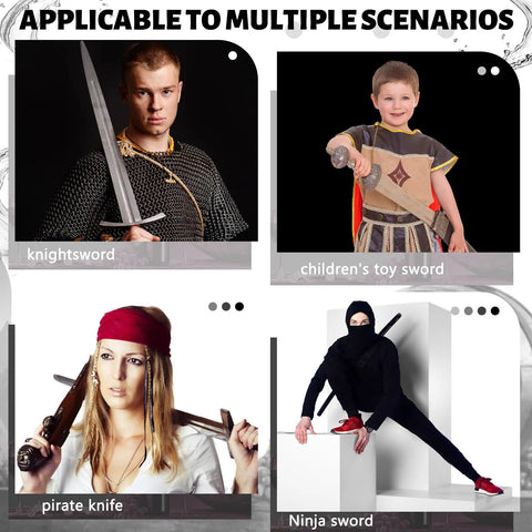 Multiple sword types in use, featuring a Long Sword Bag For Katana Carrying Case With Shoulder Strap Dope Ninja Sword Sheath.
