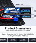 Dimensions of 2S 6500mAh 120C LiPo Battery Pack 7.4V Hard Case With EC3 Connector Dual Pack for RC Cars Trucks Truggies
